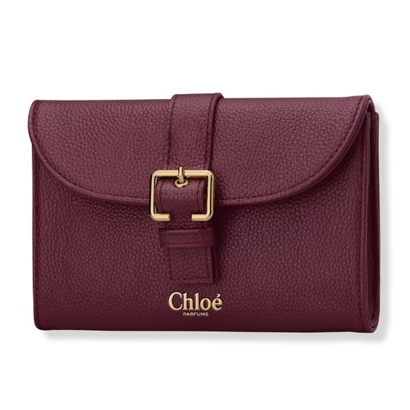 CHLOE Burgundy Pebbled Leather Wallet with Gold Buckle - Picture 2 of 5